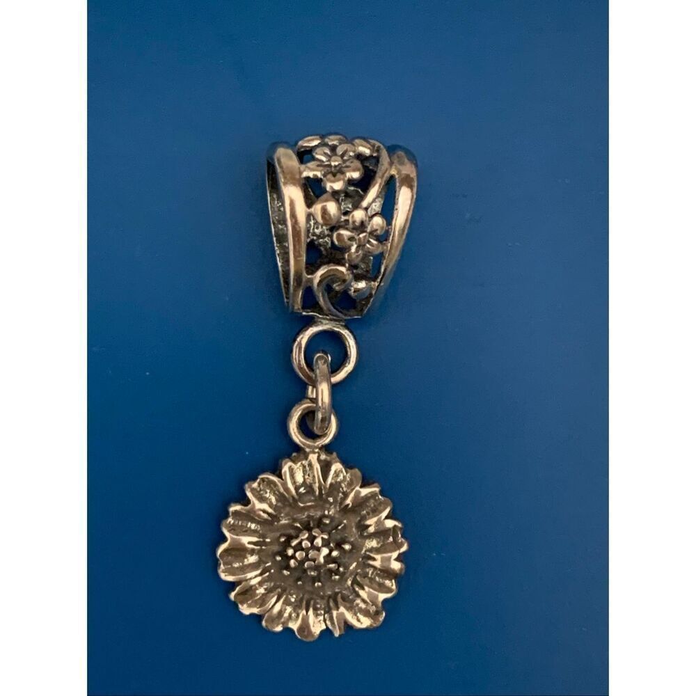 .925 Ornate Necklace Bale with Sunflower Charm Sterling Silver